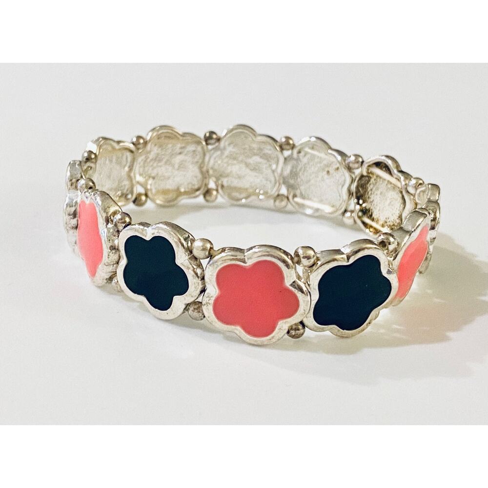 Pink & Black Enamel Stretch Bracelet